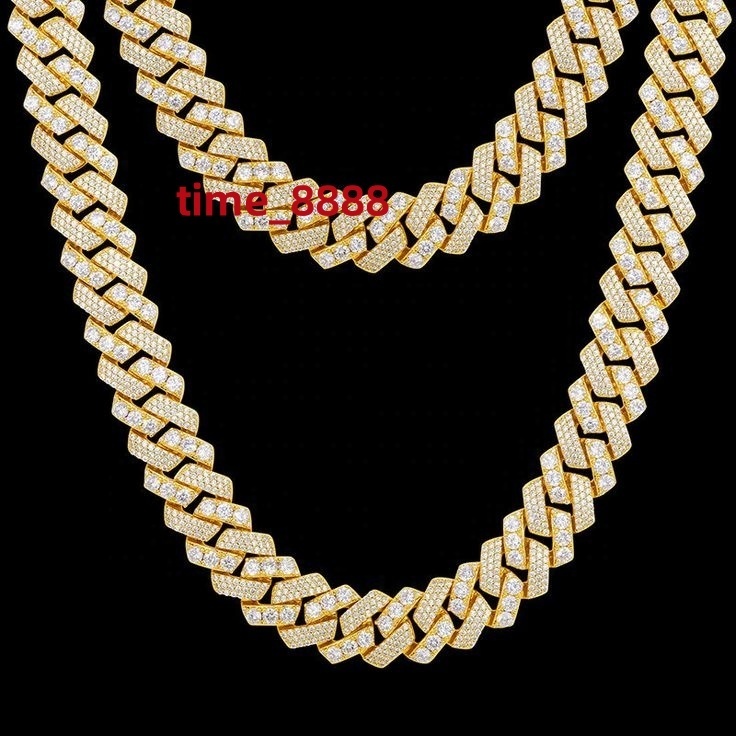 Wholesale Moissanite Hip Hop Jewelry 18K Gold 10mm 12mm 14mm 18mm 925 Silver Moissanite Diamond Iced Out Cuban Link Chain