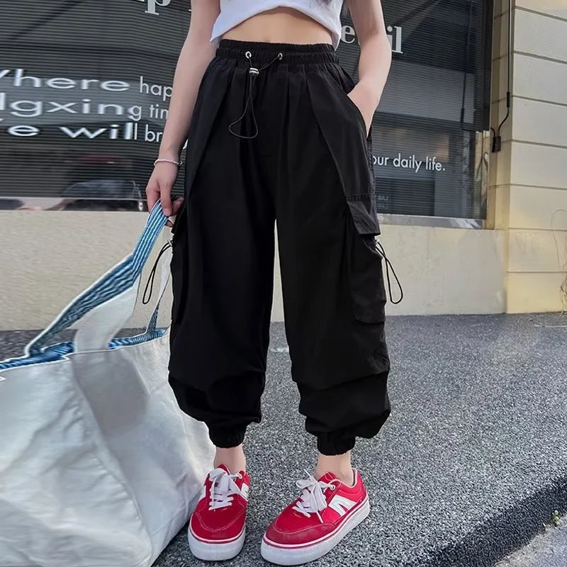 Girls jogging pants teenagers loose casual straight Trouser fashionable childrens pocket n cool street wear 514 Y 250325