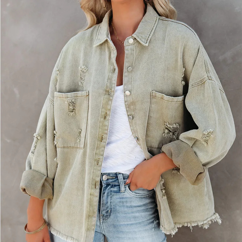 womens sweet denim jacket fashionable spring and autumn collar long sleeved casual single breasted cardigan 250326