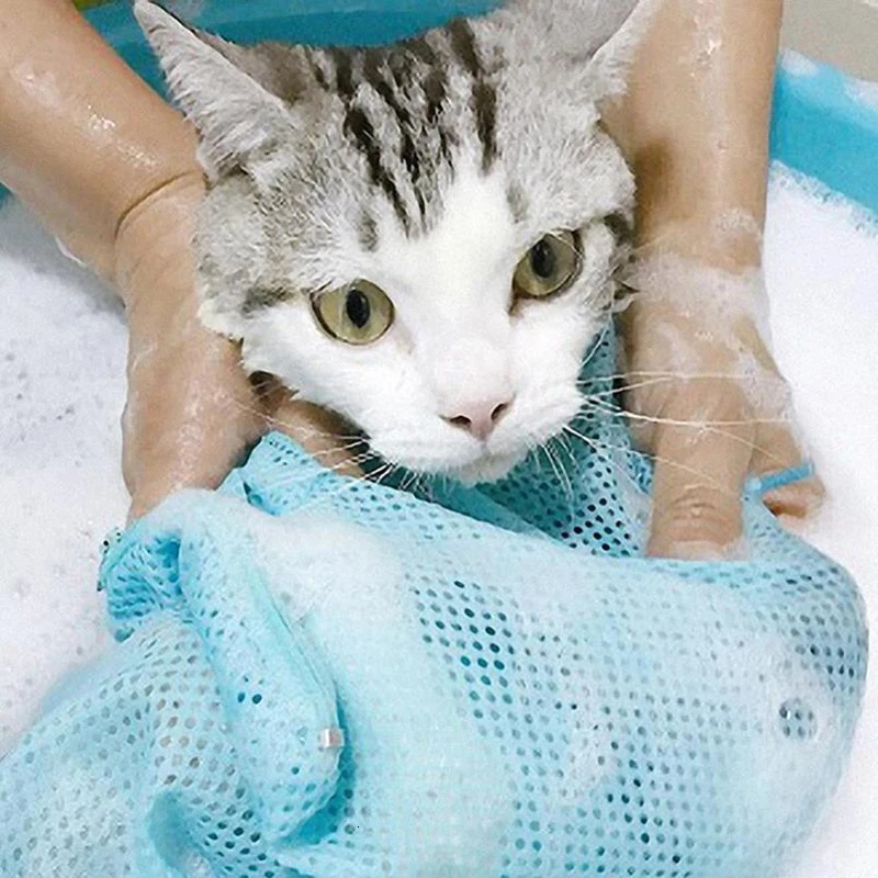Mesh Cat Grooming Bathing Bag Adjustable Cats Washing Bags For Pet Nail Trimming Injecting Anti Scratch Bite Restraint 250326