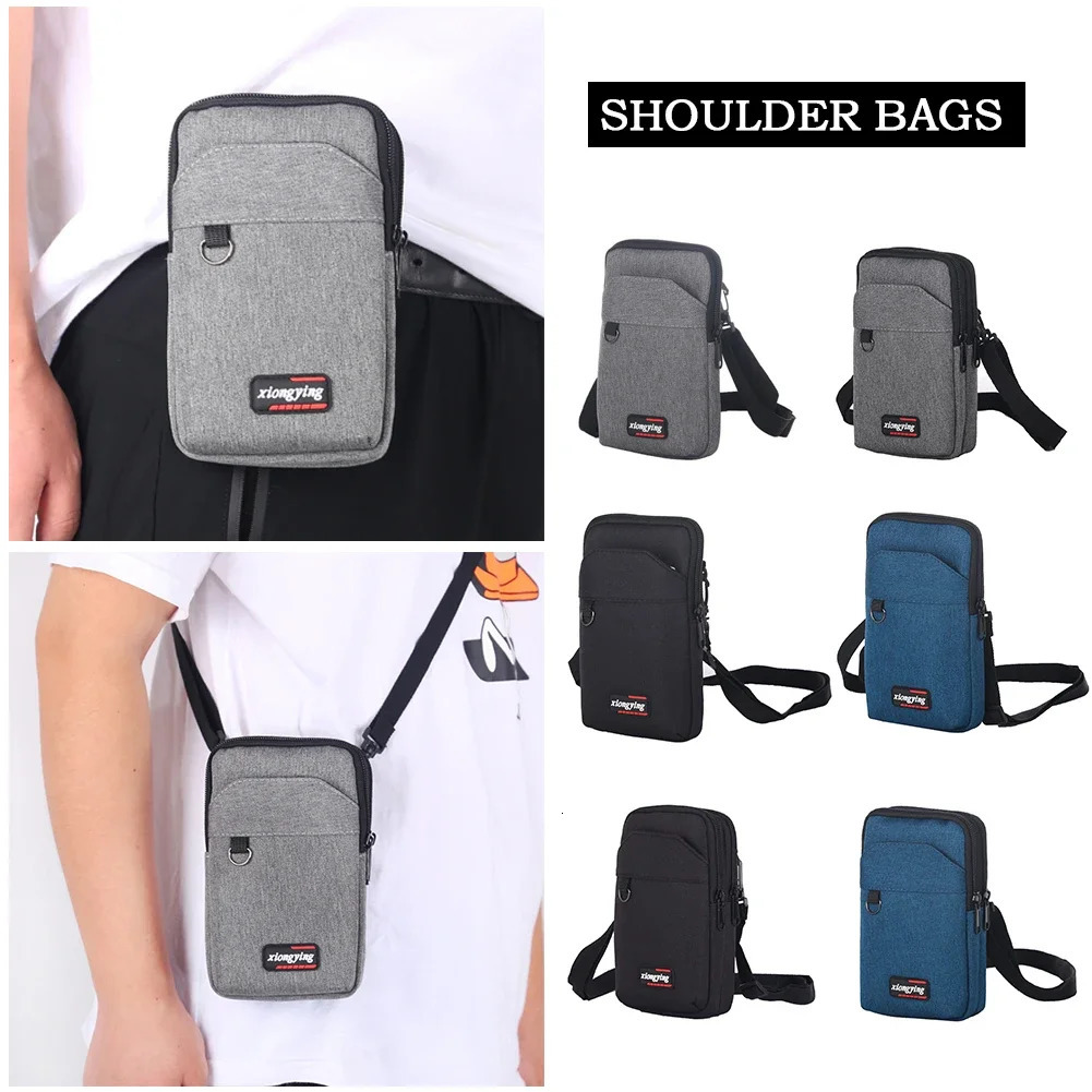 Canvas shoulder bag mens solid color horizontal casual and fashionable mobile phone camping hunting small square wallet 250326