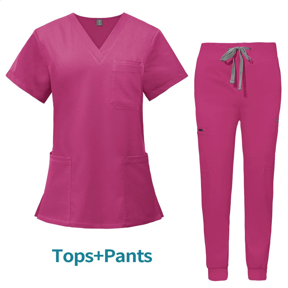 Multicolor Scrubs Uniform Short Sleeve TopPants Care Female Pet Store Doctor Scrub Surgery Work Clothes Set w250326