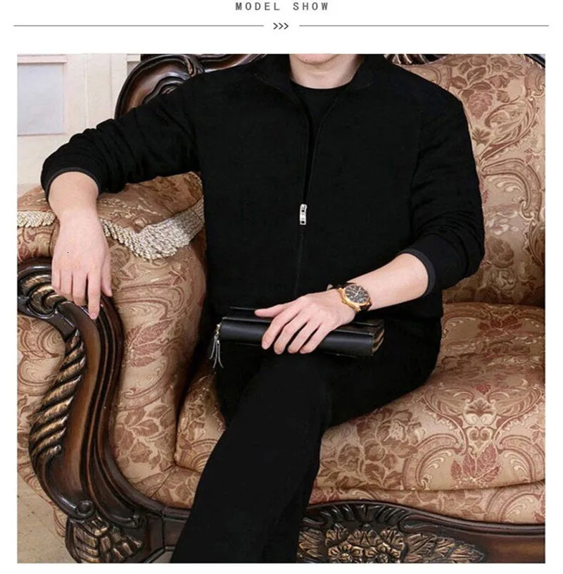 Two piece set for middleaged and elderly men casual wear sportswear long sleeved mens version solid color cardigan wool sweater 250326
