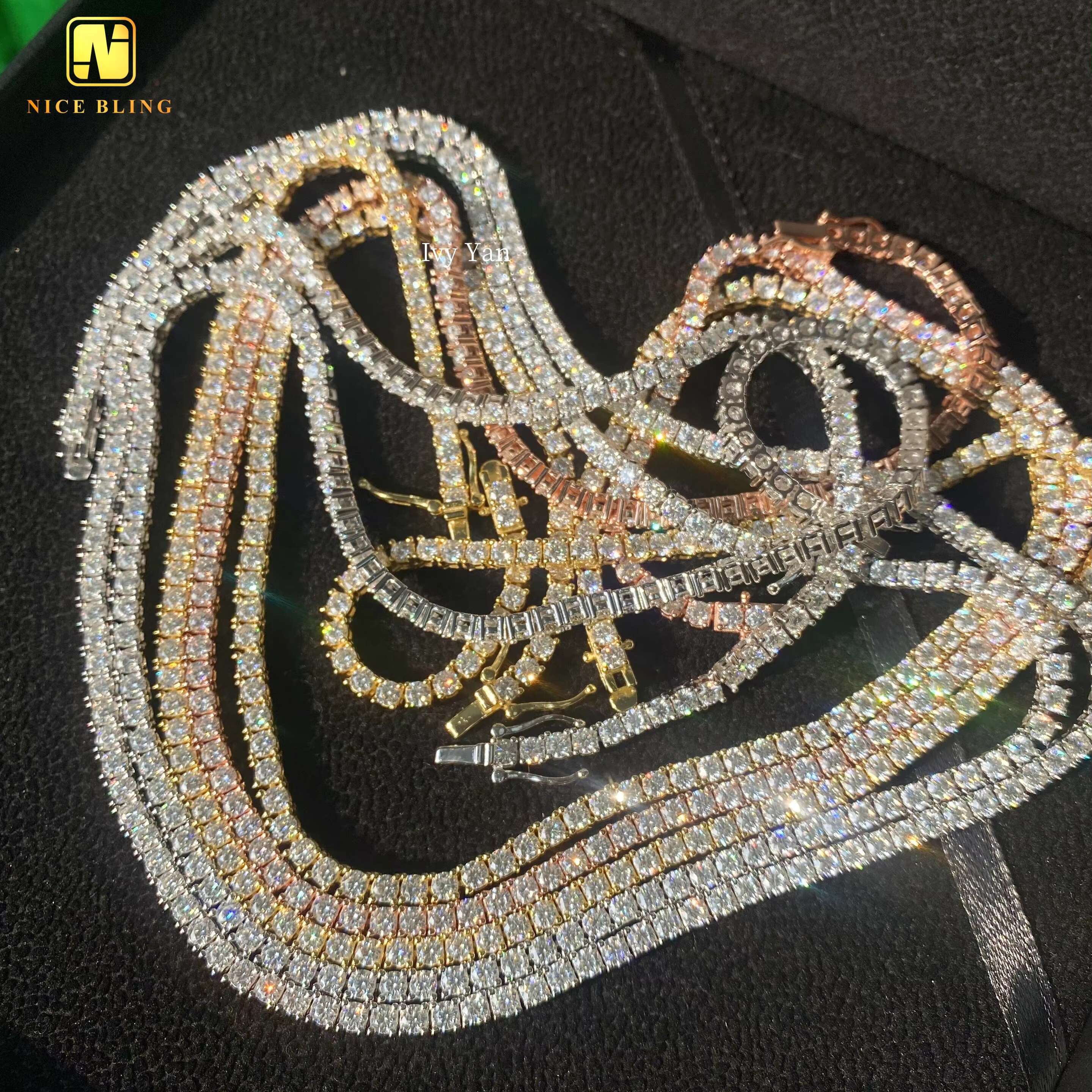 Factory Price Pass Diamond Tester 925 Silver 3mm Hip Hop Jewelry Bracelet Necklace Iced Out VVS Moissanite Diamond Tennis Chain