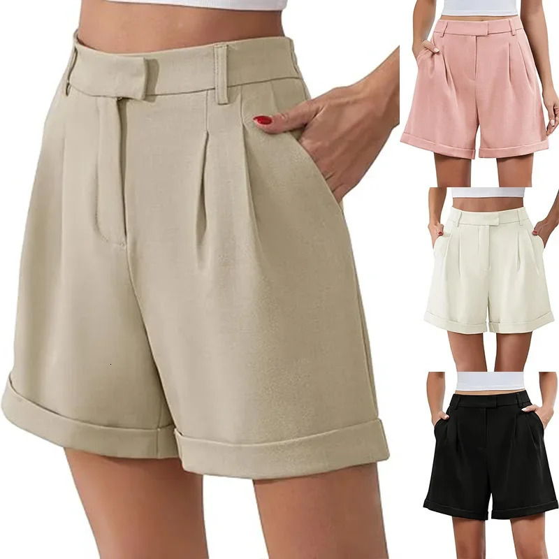 Business Casual High Waist Loose Wide Leg Short Pants for Women Summer Style Commute Elegant Female Trousers 250321