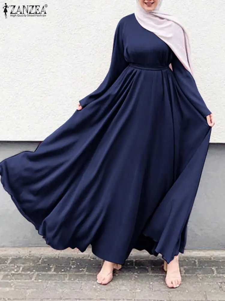 ZANZEA Women Muslim Maxi Dress Solid Color O-Neck Long Slve Turkish Abaya Robe Fashion Casual Elegant Party Oversized Vestidos X250514