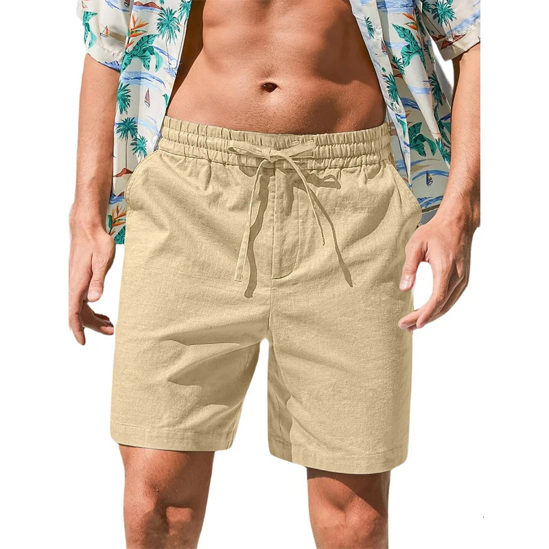 Mens Summer Cotton Stretch Shorts Elastic Drawstring Casual Beach Short Pants Lightweight Breathable for Outdoor 250322