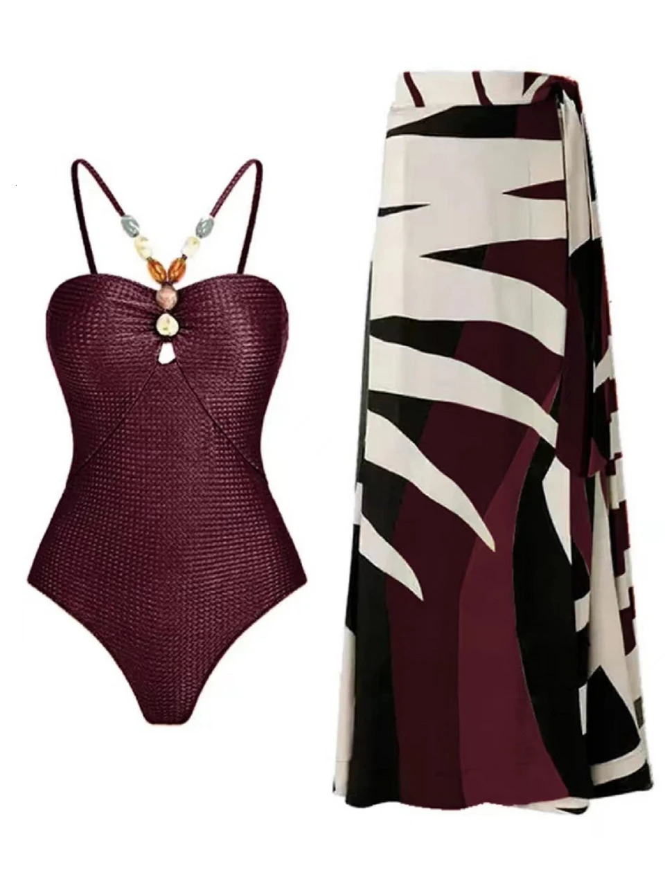 Two piece bikini beach swimsuit womens sexy drag tight fitting with long leather summer bathtub swimming Biquini set 250327