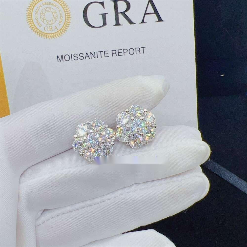 Zuanfa Hot Top Selling Pass Diamond Tester Fine Jewelry 925 Silver 8mm 12mm 15mm Flower Earrings VVS Moissanite Stud Earrings