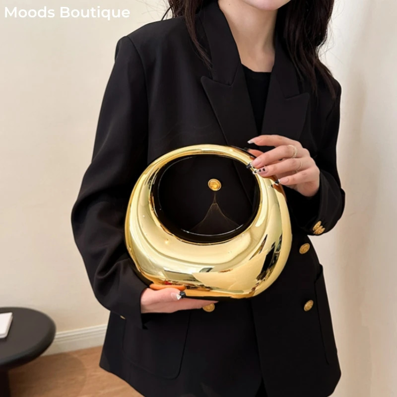 MOODS Gold Evening Dress Womens Handbag PVC Wrist Bag Dinner Party Wedding Round Handle Clutch Wallet y ner 250326