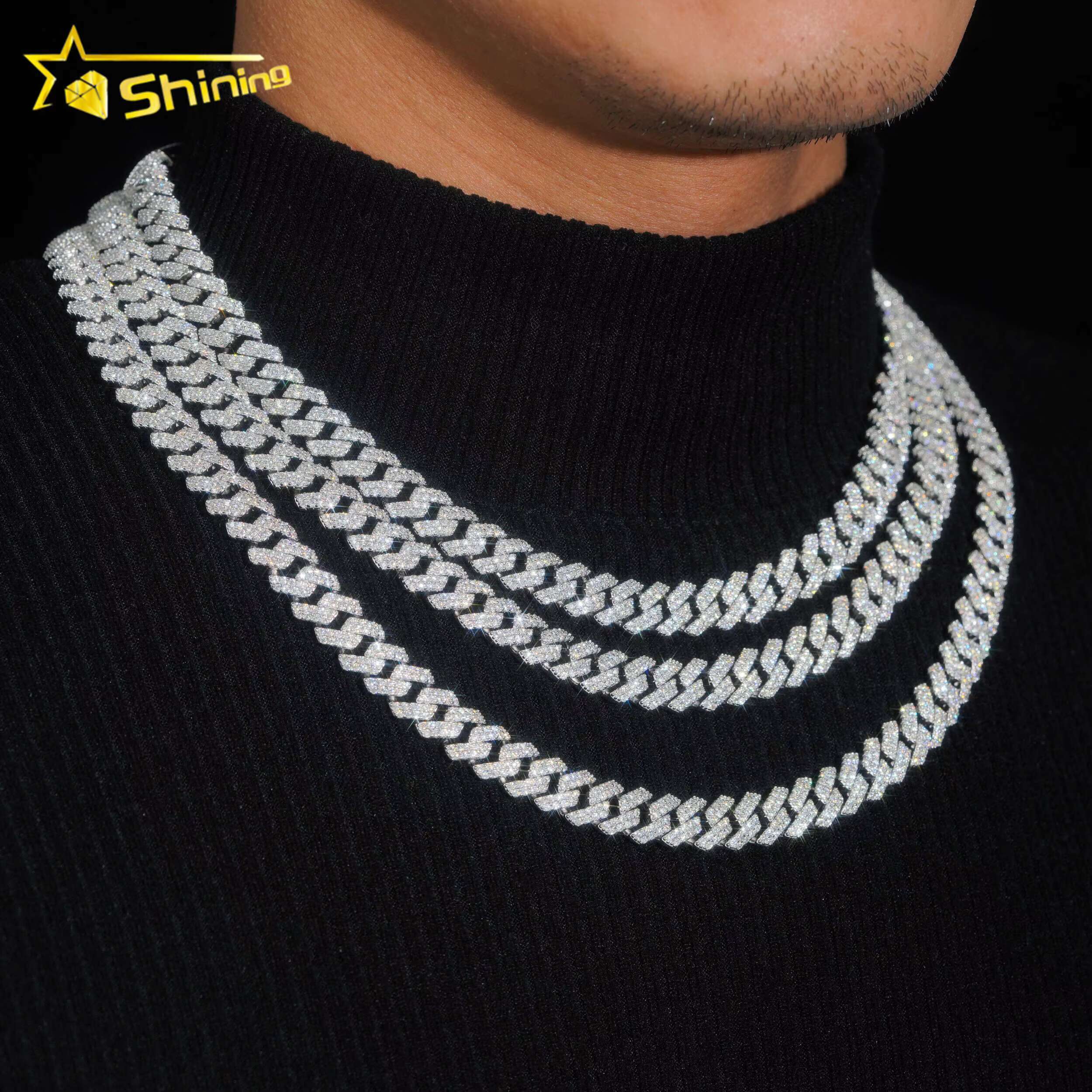Ready to Ship 48H Shipping Pass Diamond Tester 925 Silver 10MM Two Row Regular Popular Moissanite Cuban Link Chain