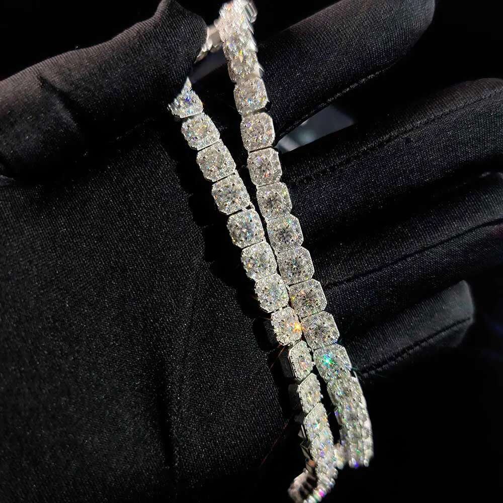 7MM Factory VVS Moissanite Diamond Chain 925 Sterling Silver Hip Hop Jewelry Bling Iced Out Clustered Tennis Necklace