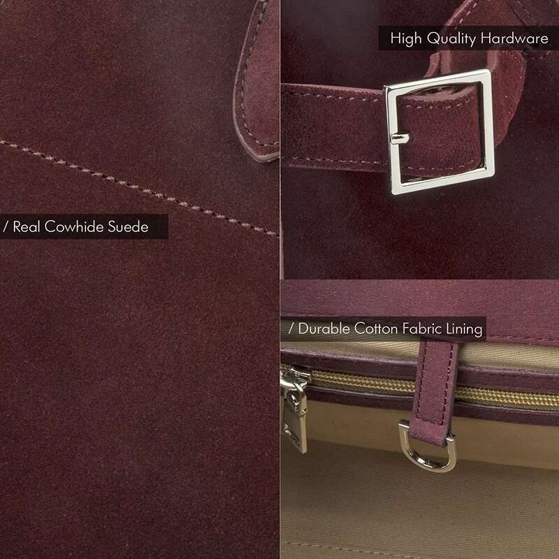 Donna-In Cow Suede Large Handbag Genuine Leather Casual Top Handle Tote Bag For Women Wine Red Fashion