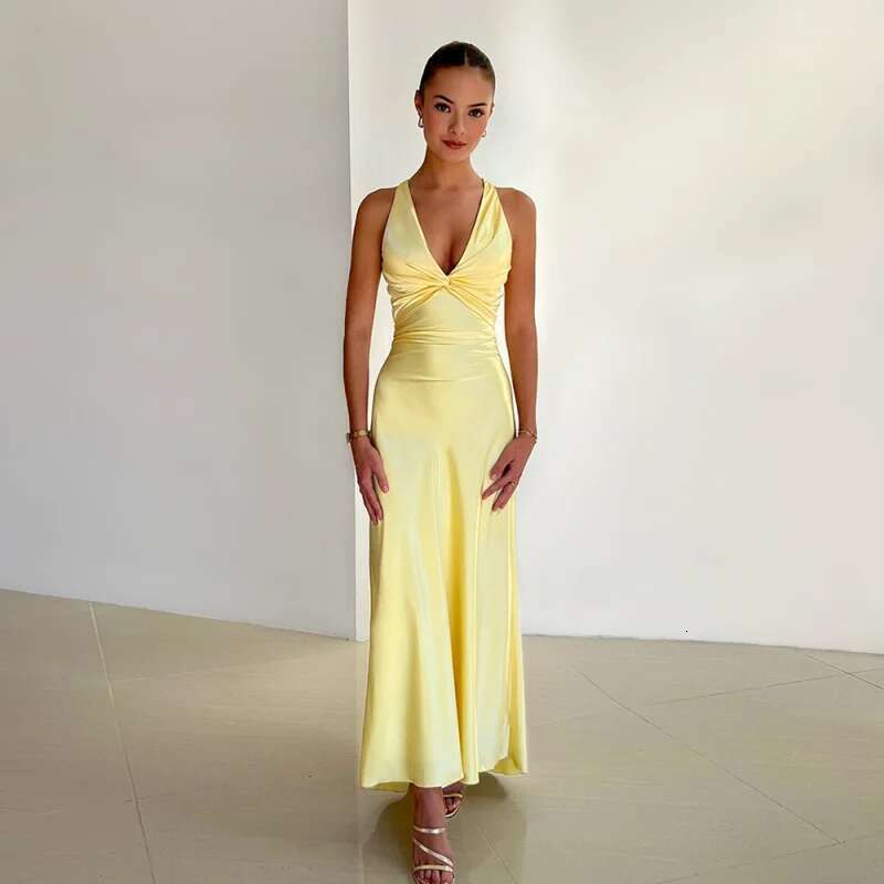 Dongdumaoyi Nieuwe Mode Sexy V Kraag Riem Backless Slanke Satijnen Jurk C