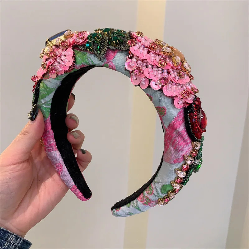 Sparkly Red Pink Crystal Gem Headbands Padded Diamante Rhinestone Bridal Hairbands For Women Wedding Hair Accessories 250318