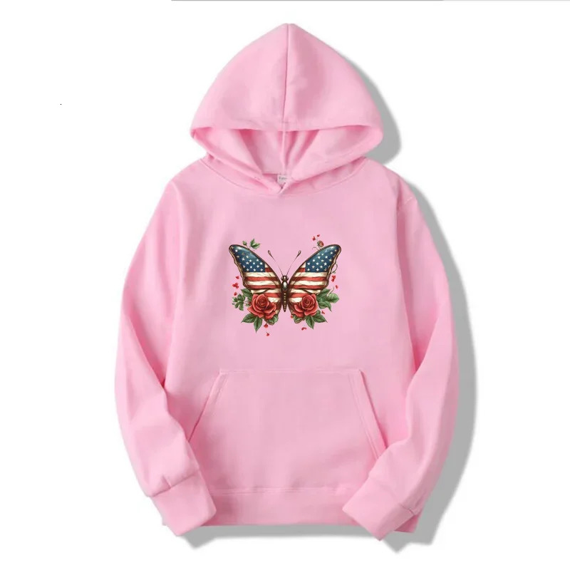 Fashion Butterfly Rose Printed Hoodie Spring Casual Long Sleeve Zipper Sweatshirt Hip Hop Womens Clothing 250326