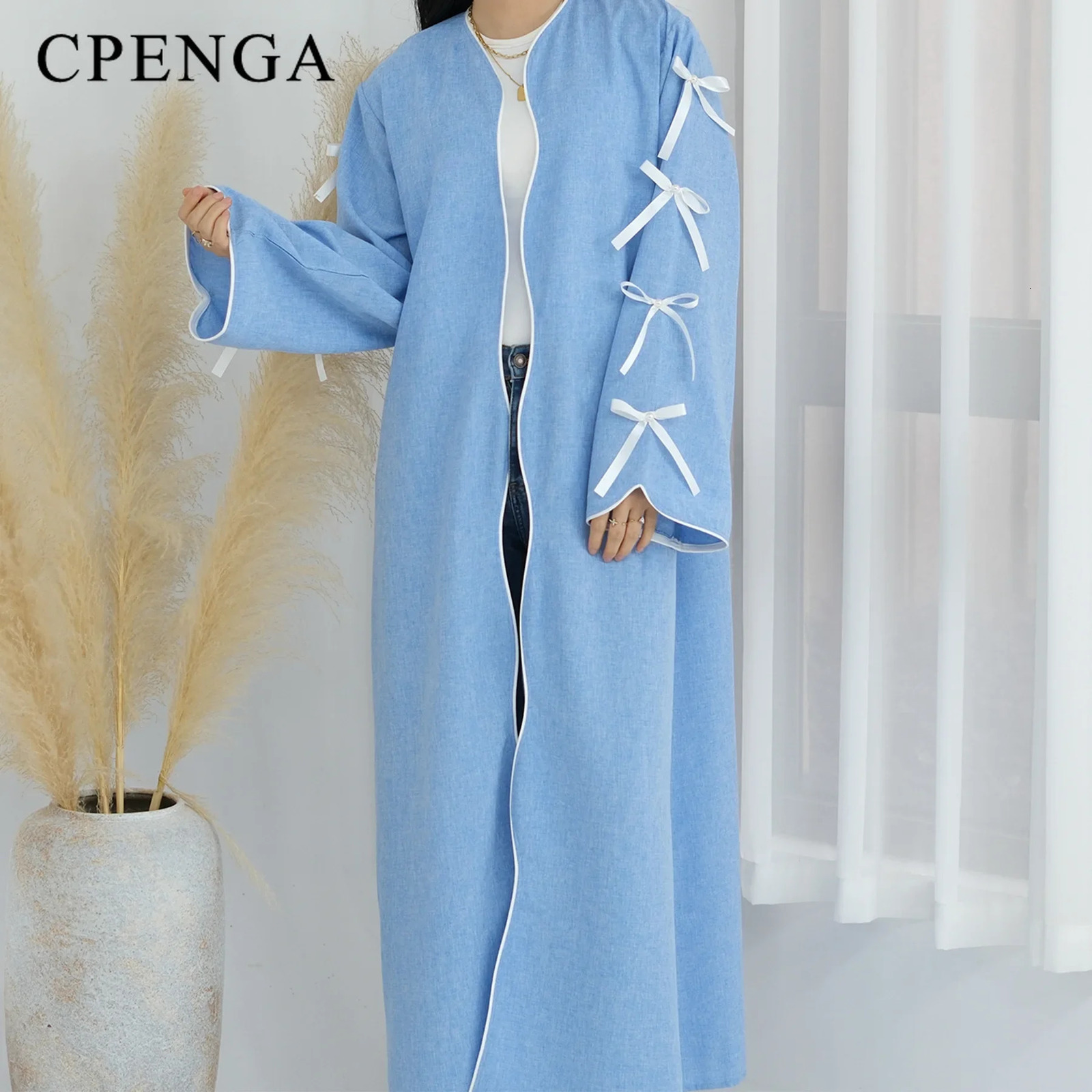 Bow public kimono Abaya Dubai y Saudi women Muslim humble cardigan wool sweater Caftan Marocain Musulmane 250326