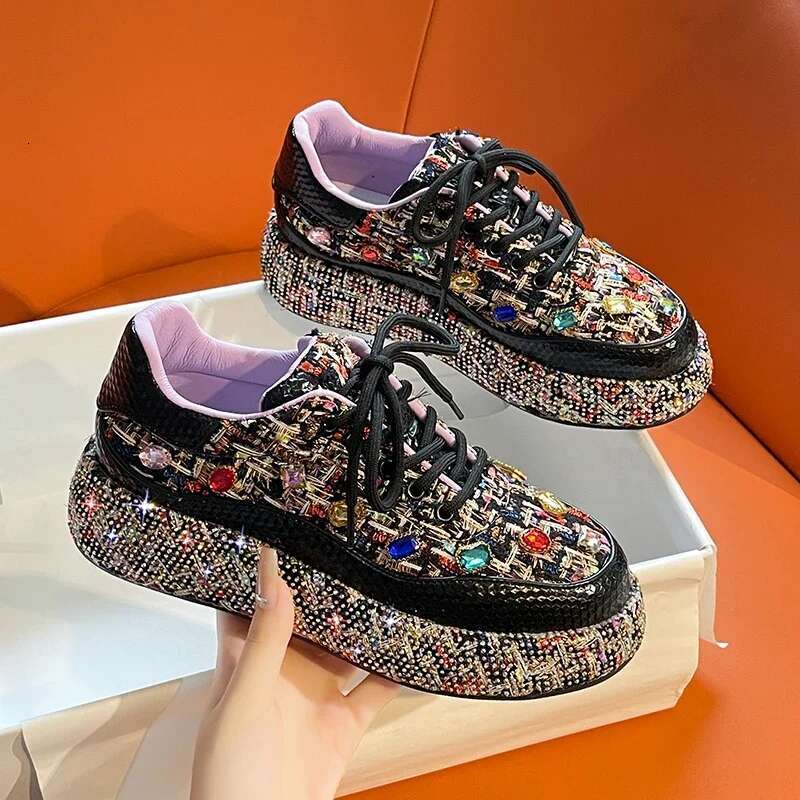 Designer Shoes Light Luxury Women's Sports Shoes 2025 Spring Festival Shining Rhies Women's Vulcanize Fashion Autmn Platform Casual Shoes Wo