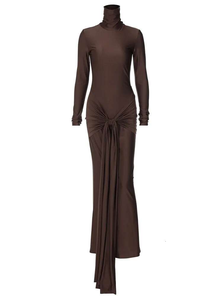 Dongdumaoyi New Solid Color Spring High Neck Long Sleeve Fashion Patchwork Tie Waist Slim Fit Women S Dress