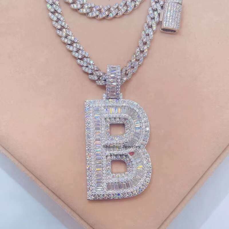 Hip Hop Iced Out Vvs Diamond Letter Initial Name Letter B Custom Moissanite Pendant