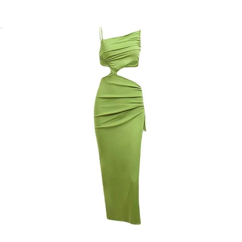 Dongdumaoyi Sexy Mode Gesmokte One Shoulder Uitgeholde Rugloze Asymmetrische Split Damesjurk