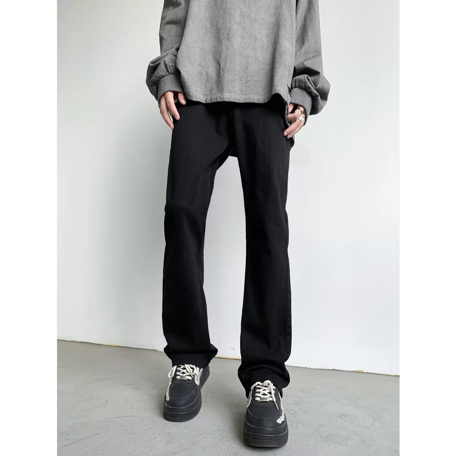 Mens jeans mens bag Y2k denim shorts street clothing Trouser Flared goods wide pants 250327