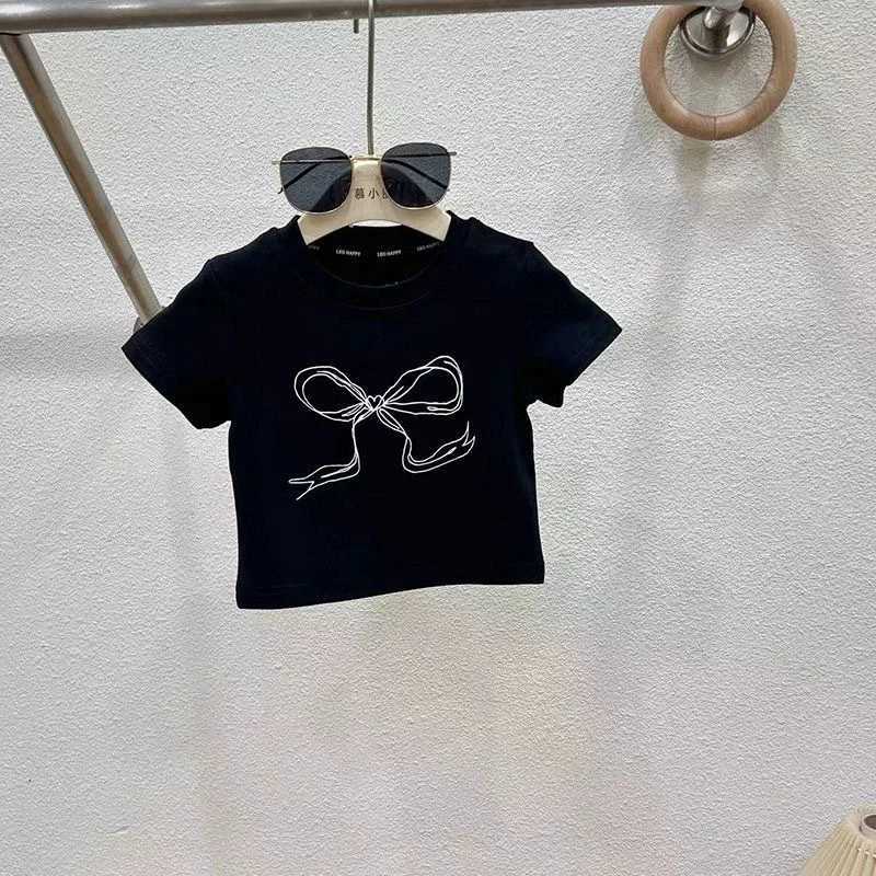 Childrens clothing set girls bow top childrens short sleeved T-shirt jeans 2 pieces summer new fashion set 3-10 yearsT250327