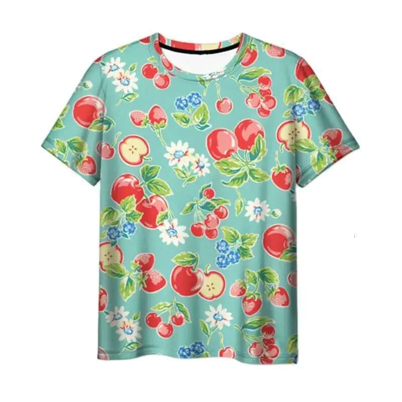 Fruit and vegetable cartoon small pattern D printing summer men s women daily fashion casual round neck short sleeved T shirt