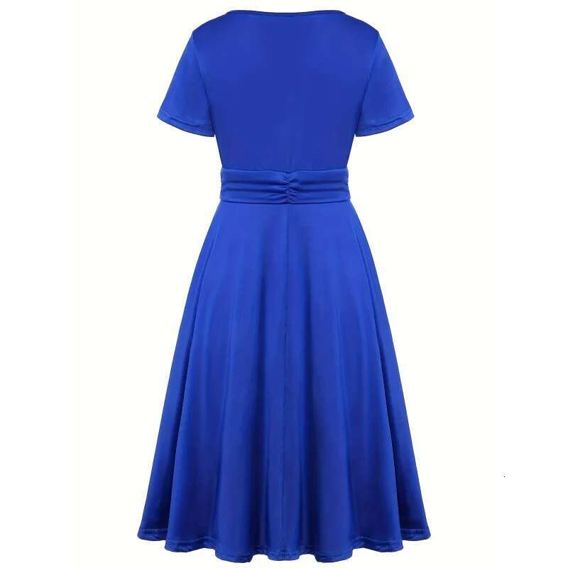 Dongdumaoyi Midi Jurk Met Gesneden Taille En V Hals Elegante Asymmetrische Korte Mouwen Ruches Voor Feest Dameskleding WD
