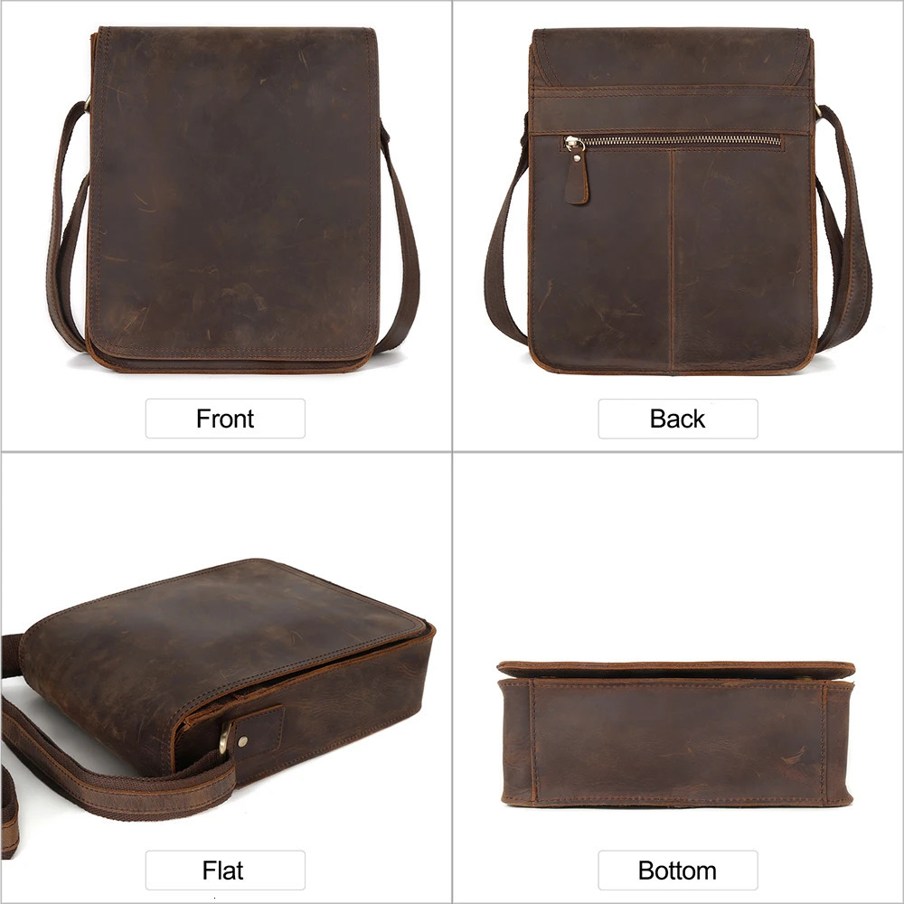 JOYIR Retro Crazy Horse Leather Mens Messenger Bag Flip Cover Casual Small Cross Body 97inch iPad Travel Work Shoulder 250326