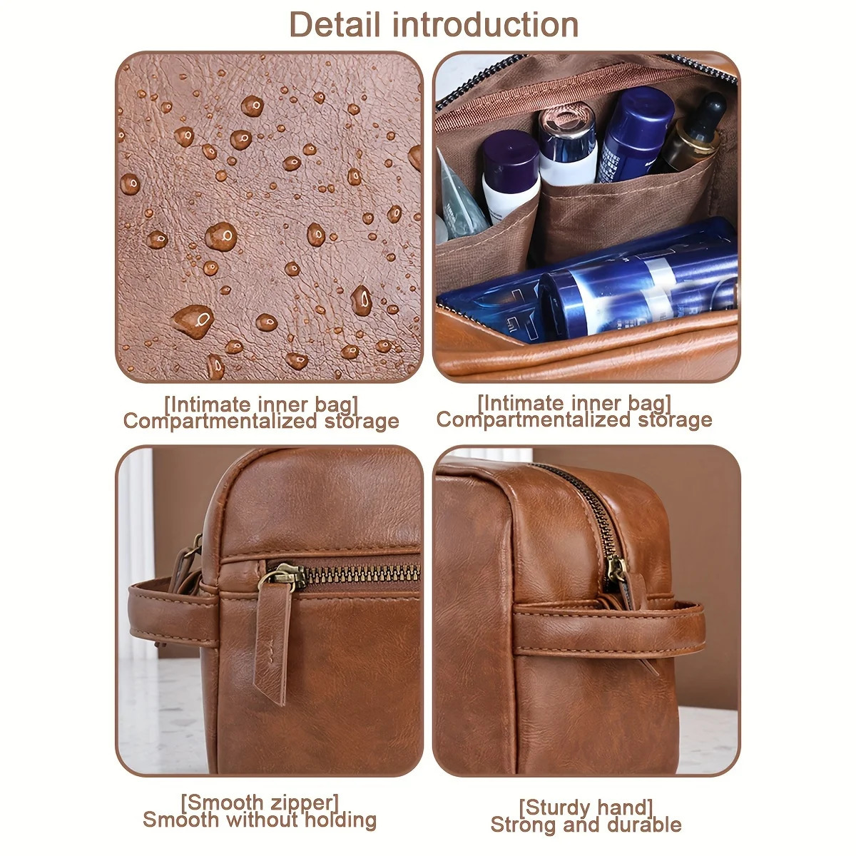 Mens business travel face bag waterproof PU leather bathroom shaving tool organizer makeup womens 250326