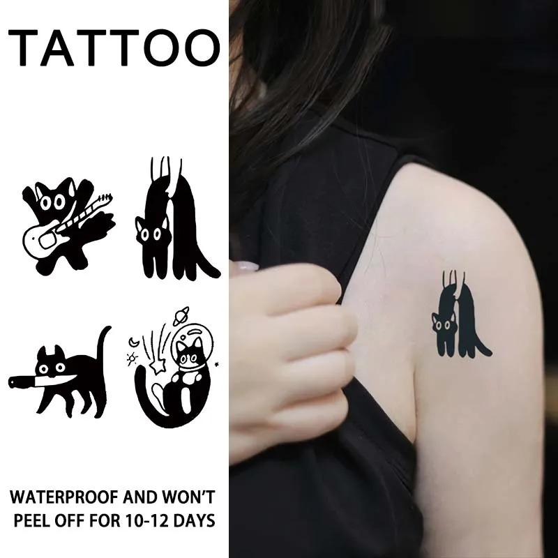 Interesting temporary cat tattoo stickers waterproof durable herbal for arms and spine 250325