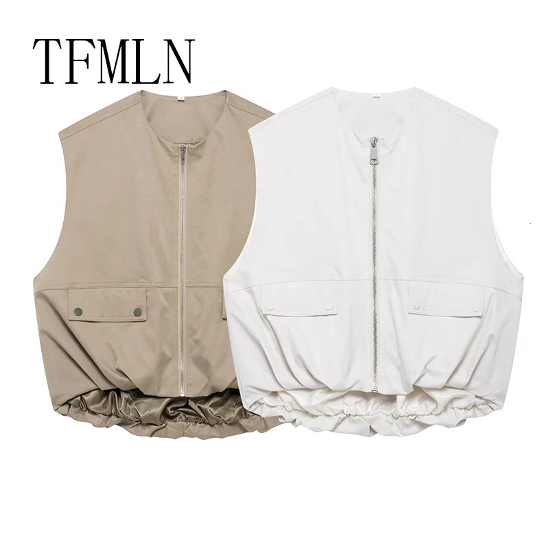 TFMLN Womens Elegant Sleeveless Tank Top Fashionable SpringSummer Loose Zipper Comfortable Casual Pocket Coat 250326