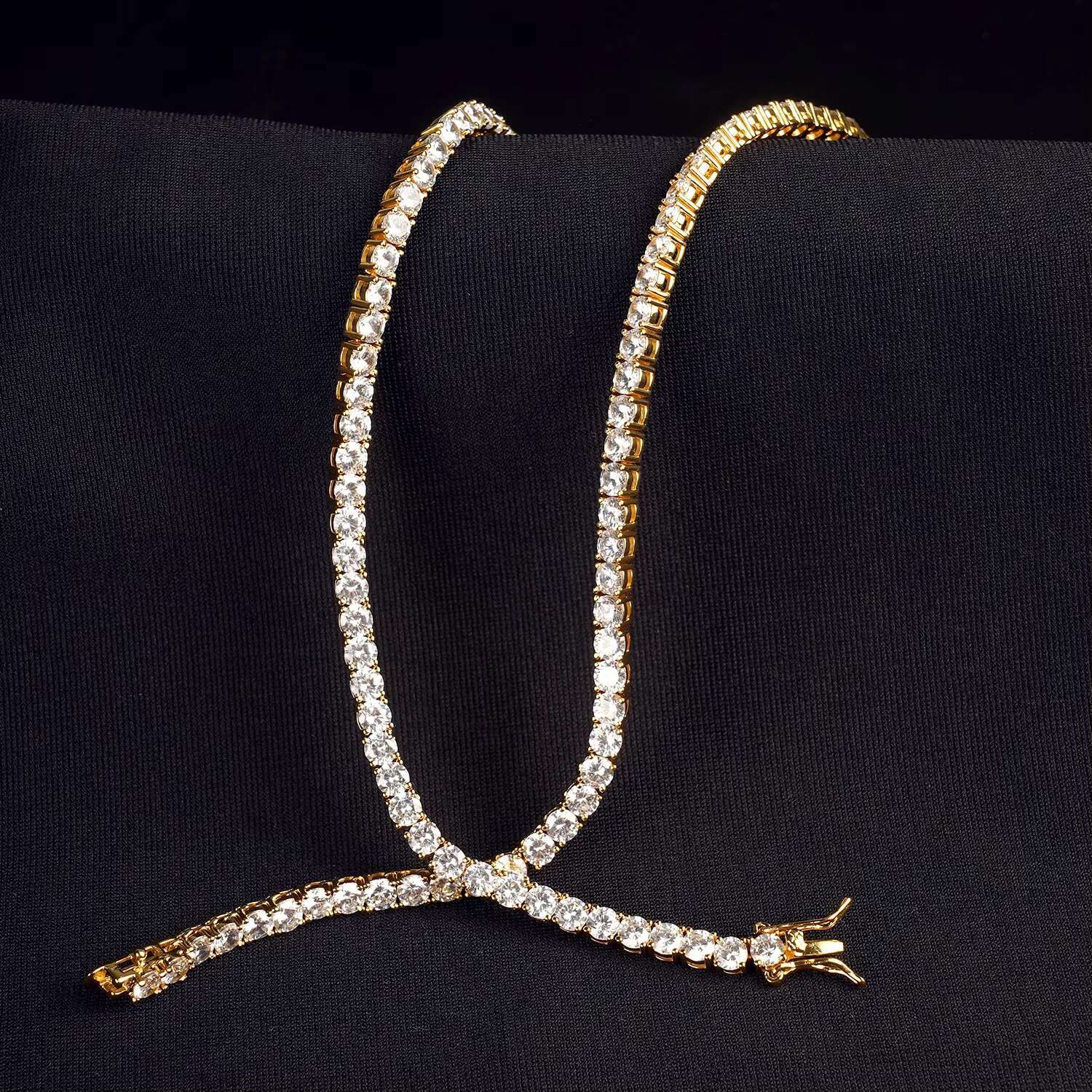 Juncheng Wholesale Custom Gold Plated Jewelry 3MM 4MM 5MM Men Women Iced Out Cubic Zirconia CZ Diamond Chain Tennis Necklace