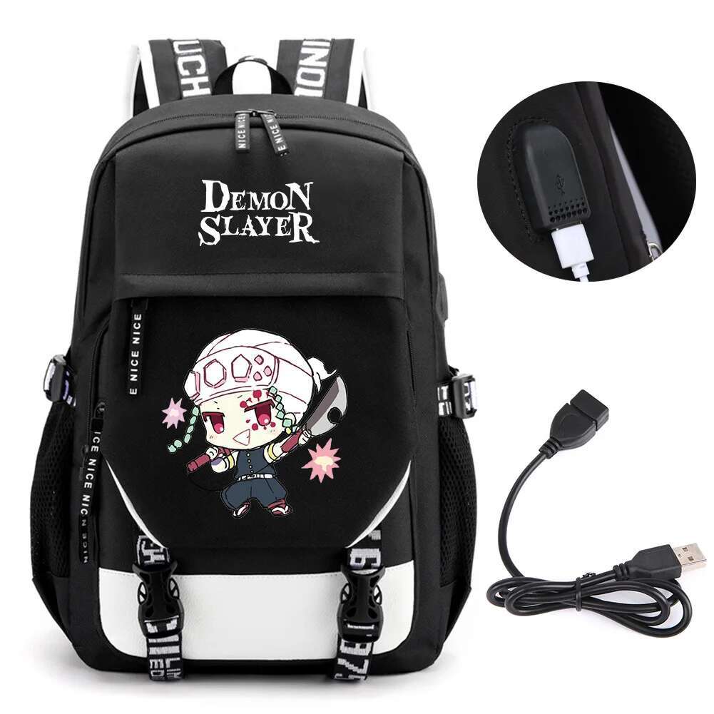 Anime Demon Slayer Kamado Nezuko Backpack School Book Bags Mochila Travel USB Port Bag Laptop Boy Girls Gift