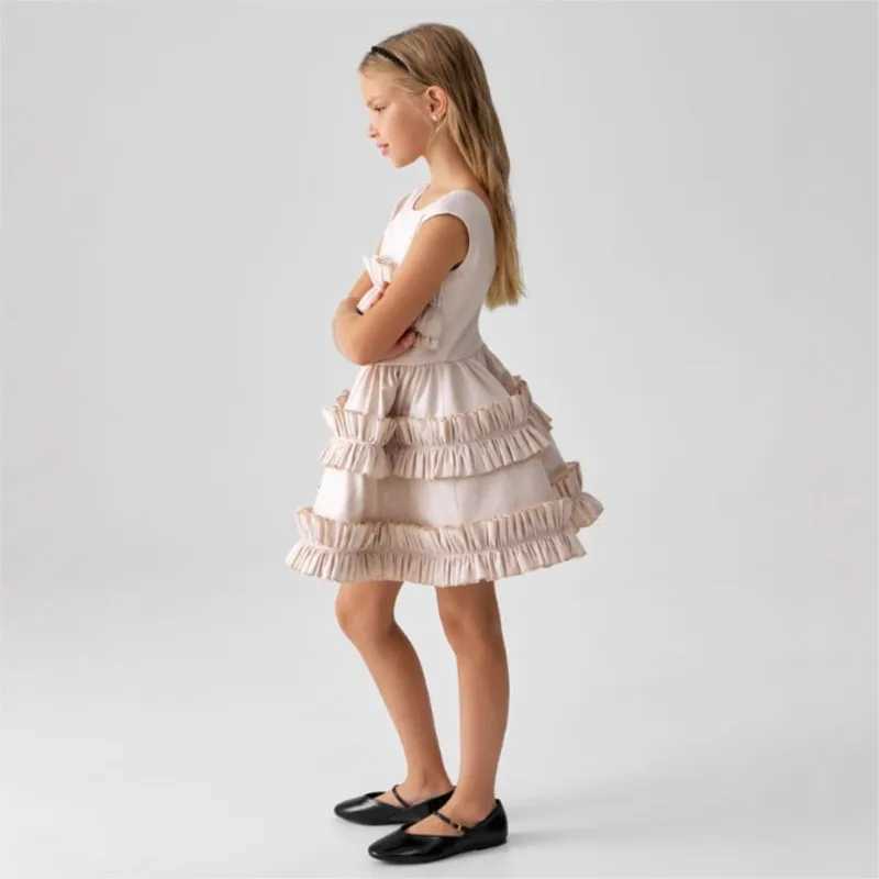 Spring and summer 2025 girls dress linen weight loss backless cake lace childrens dress palace dress sleeveless childrens dress W250326