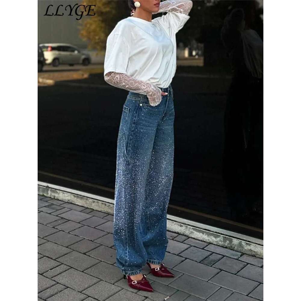 Women's Wear Street Women's Rhie Jeans Vintage Washed Pockets Wide Leg Denim Pants 2025 Spring Lady Y2k Baggy All-Match Trousers