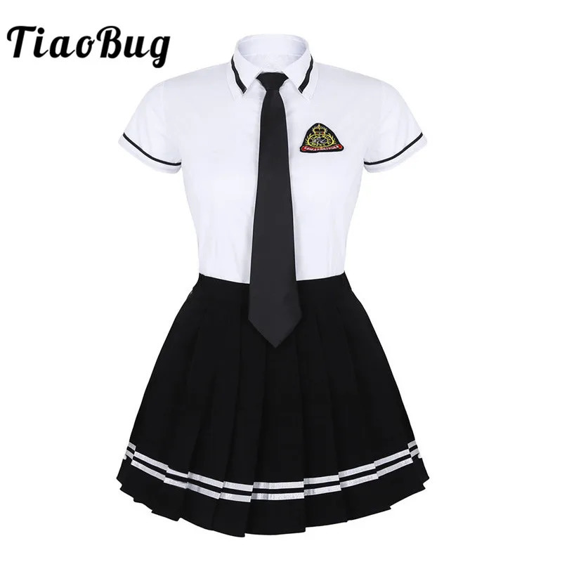 TiaoBug Japanese school girl uniform set white short sleeved Tshirt top pleated skill roleplaying Korean student costume 250326