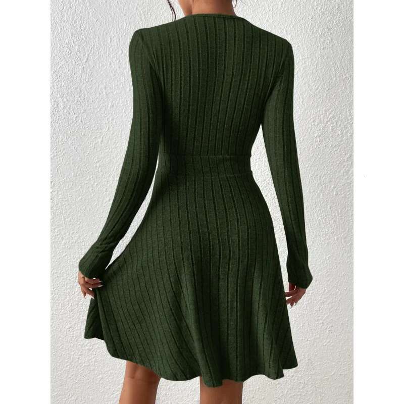 Dongdumaoyi Dames Sexyvwaist Cinching Hot Selling Stof Geribbelde Geborstelde Jurk Met Lange Mouwen C