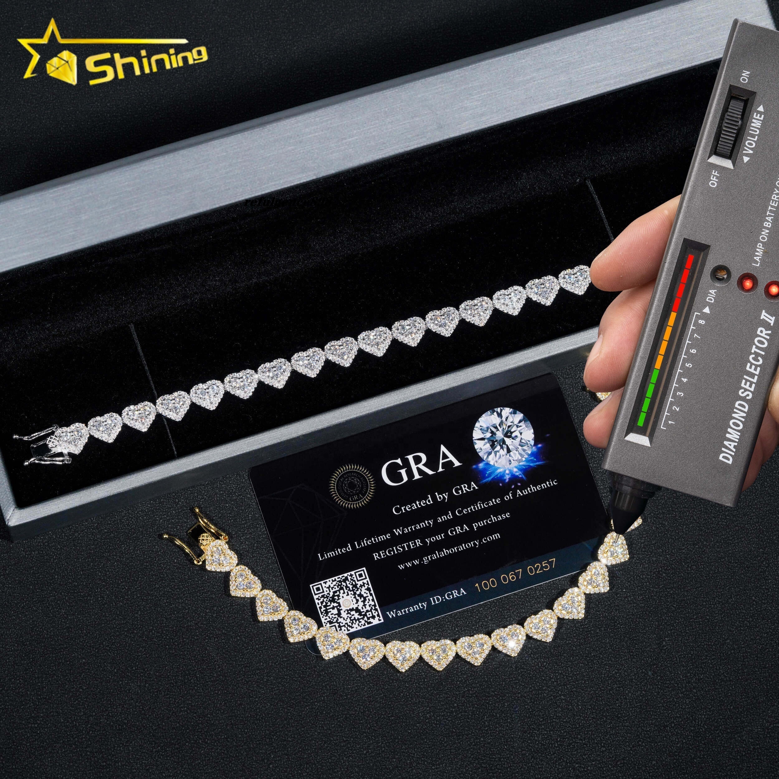 Ready to Ship High Quality Fashion Iced 925 Silver 8mm Heart Shape VVS Moissanite Diamond Cuban Bracelet