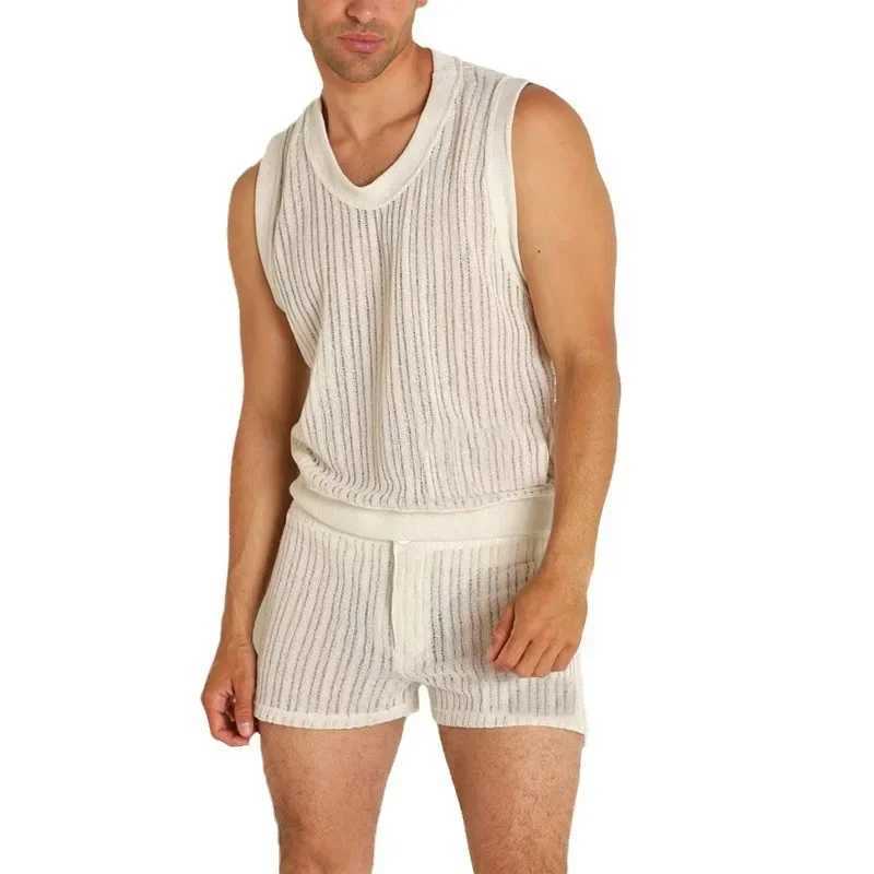 Mens set summer new solid color casual I-shaped vest mens shortsXJ250326