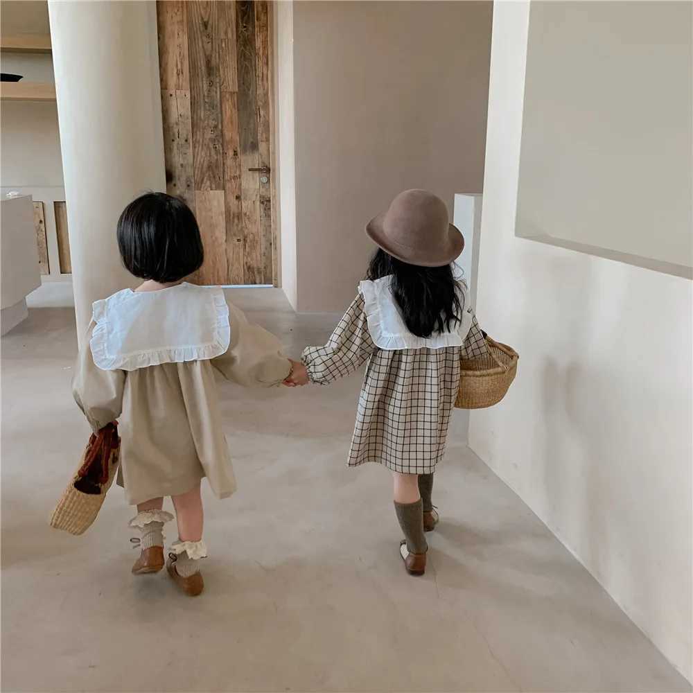 Collar plain weave spring summer childrens baby dress casual childrens dress W250326