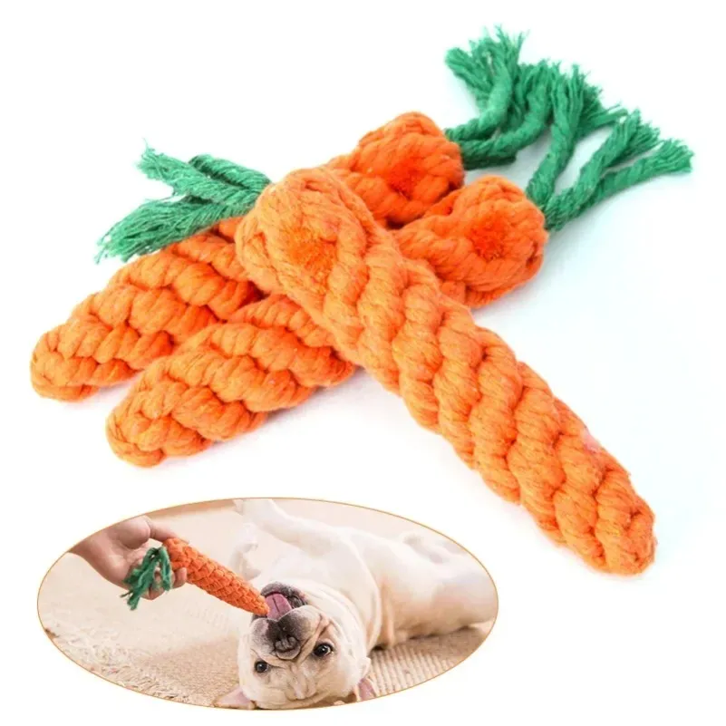 Dog Bite Rope Pet Dog Carrot Toys Cartoon Chew Toys Durable Braided Bite Resistant Puppy Molar Cleaning Teeth Cotton Rope