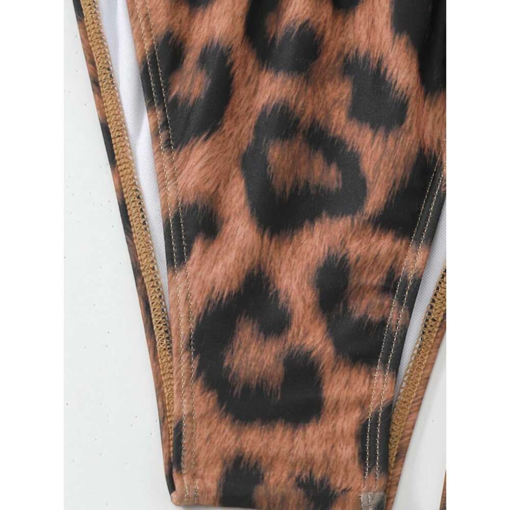 3 Pieces Leopard Triangle Halter String Bikini Hollow Out Swimsuit Women Swimwear Female Bathers Bathing Swimming Swim Suit