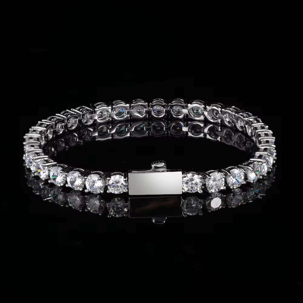 925 Silver Fine Chain Tennis Bracelet With Custom Iced Out VVS Moissanite Diamonds in 3mm 4mm 5mm Sizes