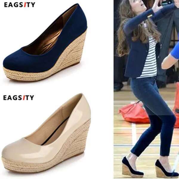 EAGSITY Espadrilles for Women wedges high heel pumps suede platform round toe wedding party office lady comfort shoes