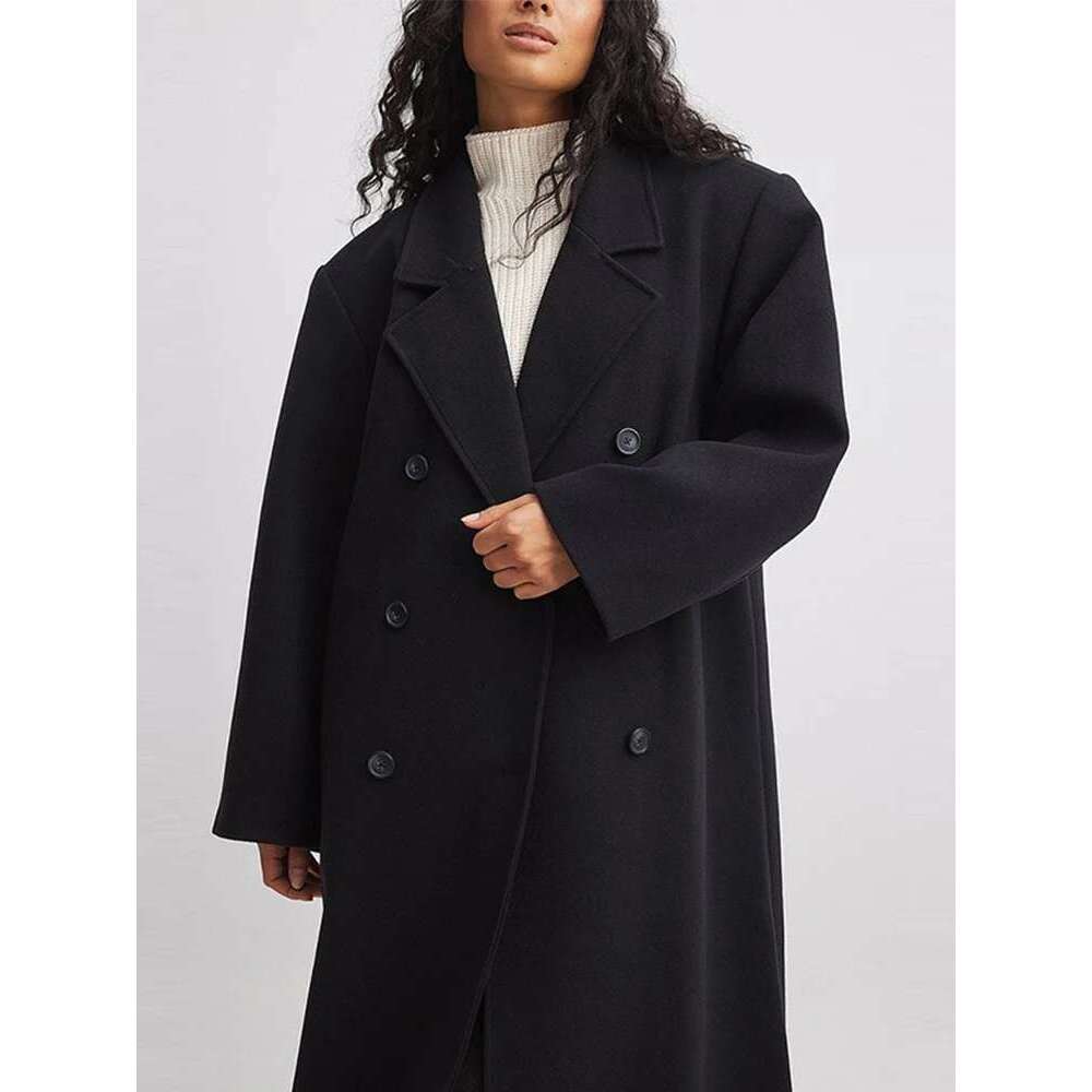 Women's Coat Casual Woolen Women Oversize Coat Solid Lapel Double Breasted Pocket Female Overcoat Autumn Winter Retro Lady Streetwear