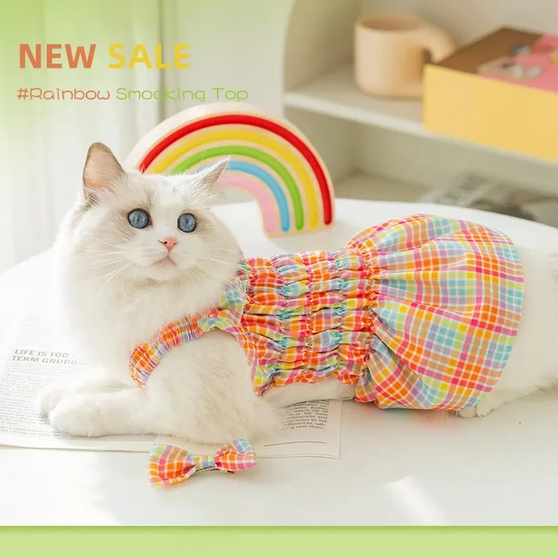 Instagram Korea Anti-hair Removal Cat SpringSummer Princess Style Colorful Vacation Style Sub Halter Skirt Dog Dress Pet Clothe 250326