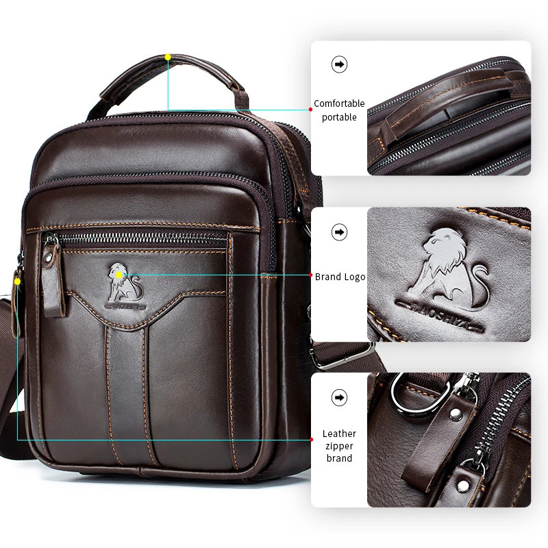Mens cross body bag fashionable leather trendy retro mens top cowhide shoulder 250326