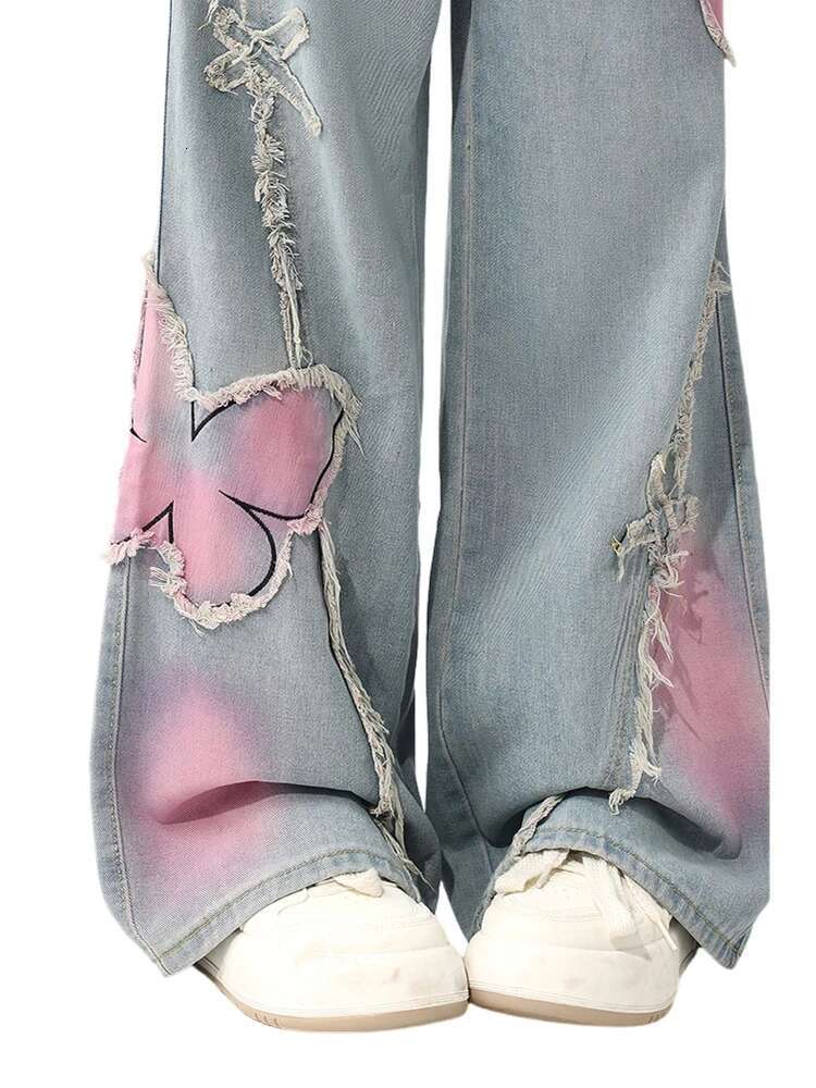 Women Haruku Baggy Jean Trashy Y2k Japanese Streetwear Gob Core Butterfly Denim Pants Trousers 2000S Aesthetic Grunge Kpop